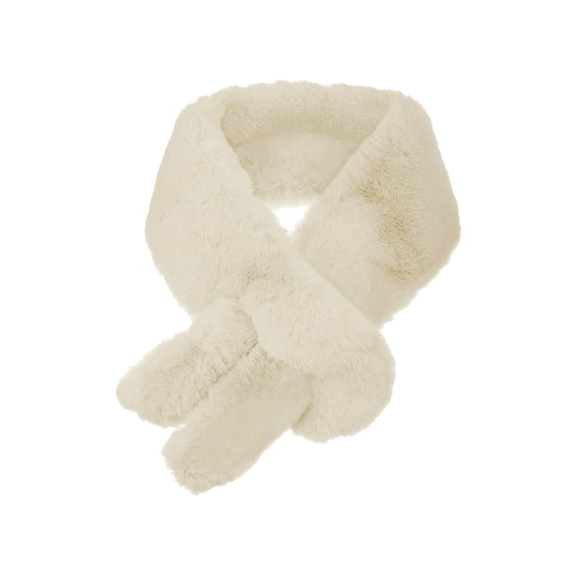 BUFANDA DE CUELLO DE PIEL SINTÉTICA CON COLLAR DE PELUCHE CHIC INSPIRADOR CON OREJAS DE CONEJO, CALENTADOR DE INVIERNO PARA MUJERES BEIGE 85*10cm/33.46*3.94"(L*W)
