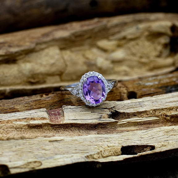 natural amethyst ring purple gemstone promise ring cushion cut February birthstone ring silver ring