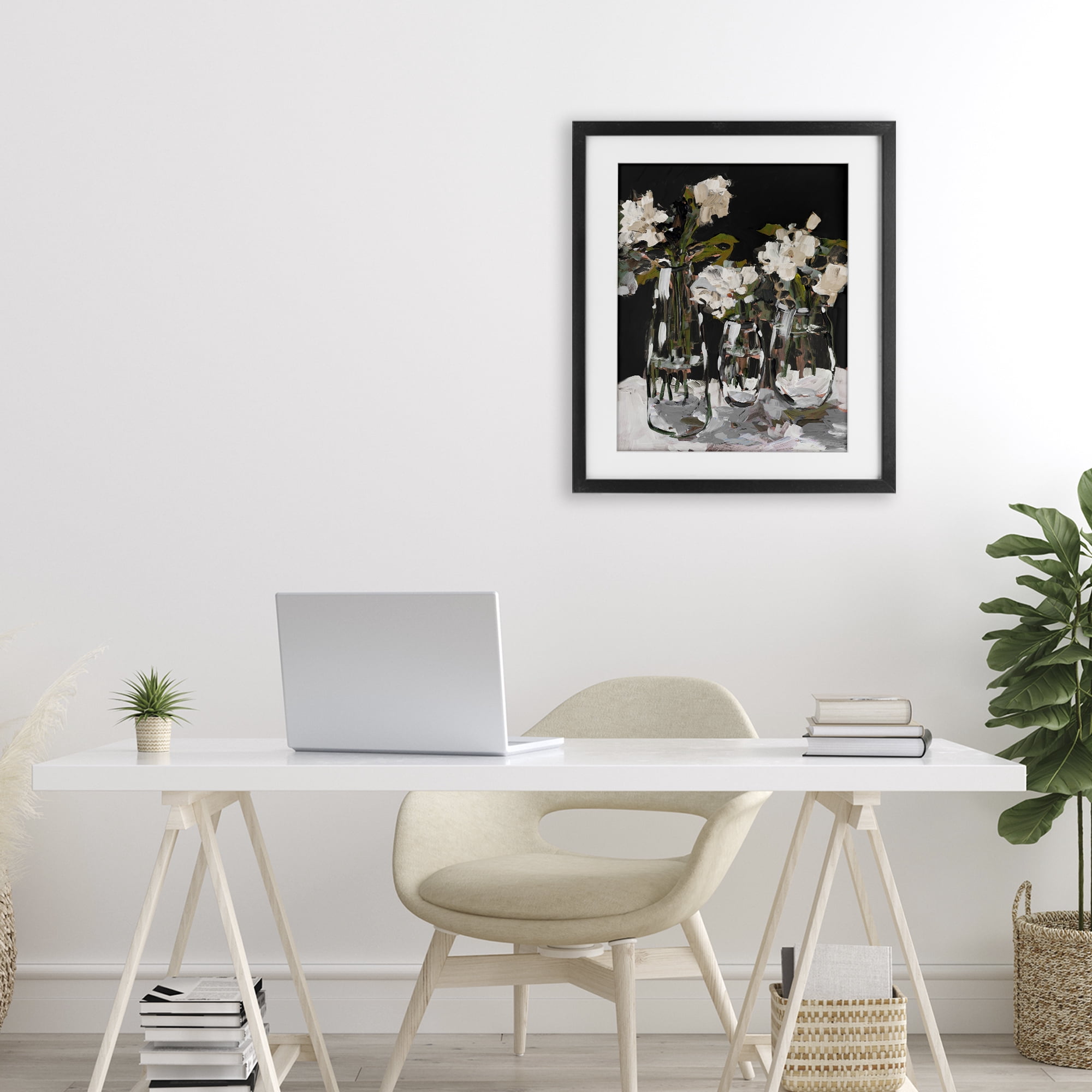 Stupell Industries Three Flower Vases on Black Black Framed Print Under Glass, design by Jane Slivka