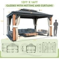 thumbnail image 2 of EROMMY 12'x16' Wooden Grain Aluminum Frame Gazebo with Galvanized Steel Hardtop Roof, Outdoor Permanent Pavilion with Curtains and Nettings for Patio, Backyard, Deck, 2 of 9