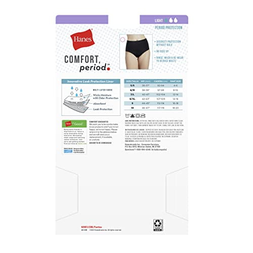 Hanes Womens Fresh and Dry Leak Protection Liner Brief 3-Pack, 7, Black