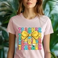 thumbnail image 3 of Back to School Bunny Pencil Bow Shirt – Cute Teacher Coffee & Books Tee, Gold, Size XL, 3 of 4