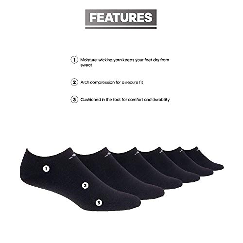adidas Women's Athletic Cushioned 6-Pack No Show, Socks - No Show Socks for Secure Fit, Cushioned Comfort, Low Profile