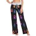 thumbnail image 2 of Comfy Casual Women's Pajama Pants Print Wide Leg Colorful Paw Print Pattern With A Galaxy Design, 2 of 6