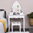 thumbnail image 4 of Costway Makeup Table & Stool Set Wood Vanity Dressing Desk W/Mirror and 4 Drawers, 4 of 9