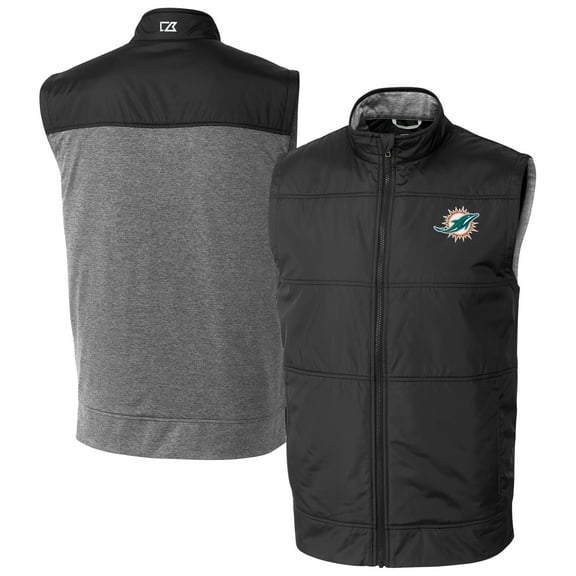 Men's Cutter & Buck Black Miami Dolphins Stealth Hybrid Quilted Big & Tall Windbreaker Vest