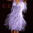 thumbnail image 2 of Vestidos cortos sexis de fiesta con escote en V para mujer, de baile latino, sin mangas, con lentejuelas brillantes y borlas para actuaciones en el escenario, 2 of 5