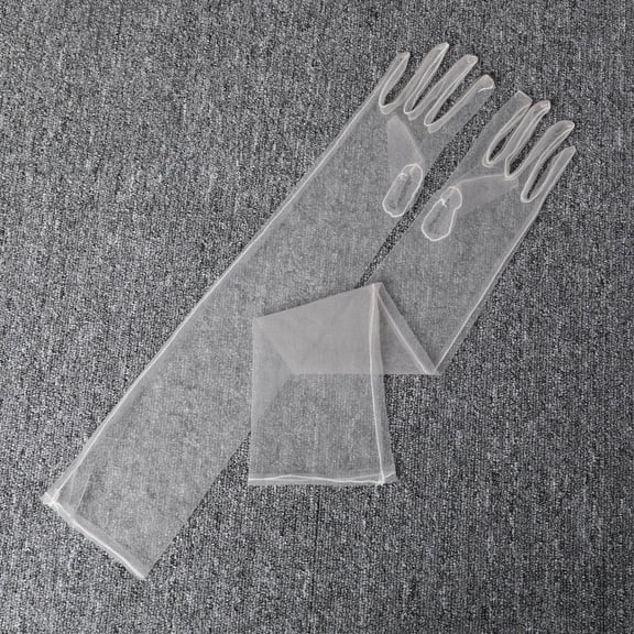 Firefly Hope Women's Super Long Sheer Mesh Tulle Opera Gloves, Sexy Costume Gloves for Christmas, Party & Dance, Light Grey