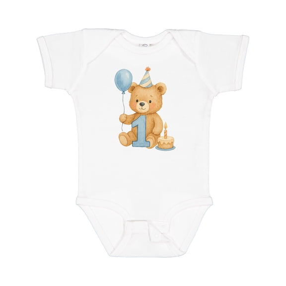 Inktastic First Birthday Cute Teddy Bear with Balloon Boys or Girls Baby Bodysuit