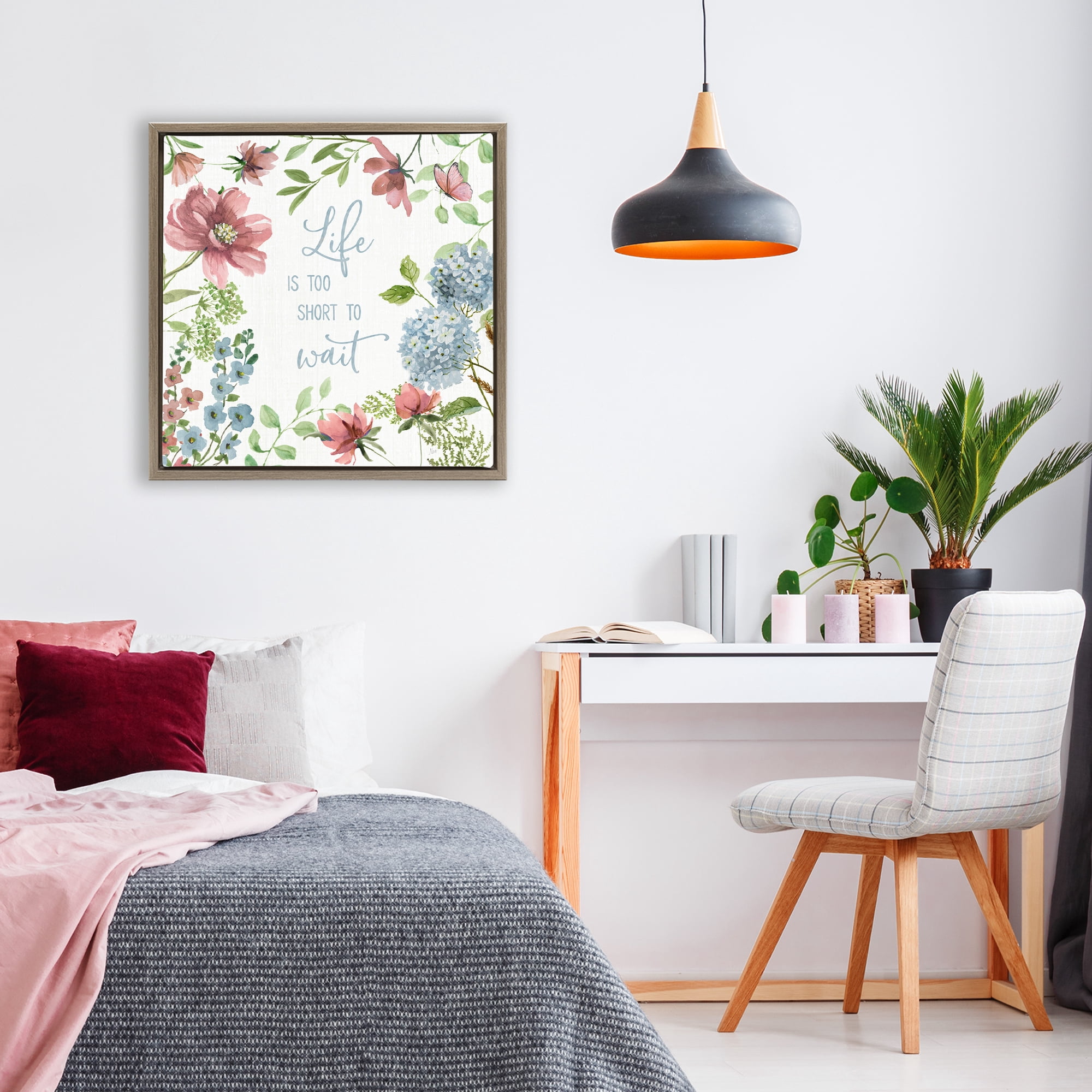 Stupell Industries Too Short To Wait Brown Framed Floater Canvas Wall Art, design by Nan