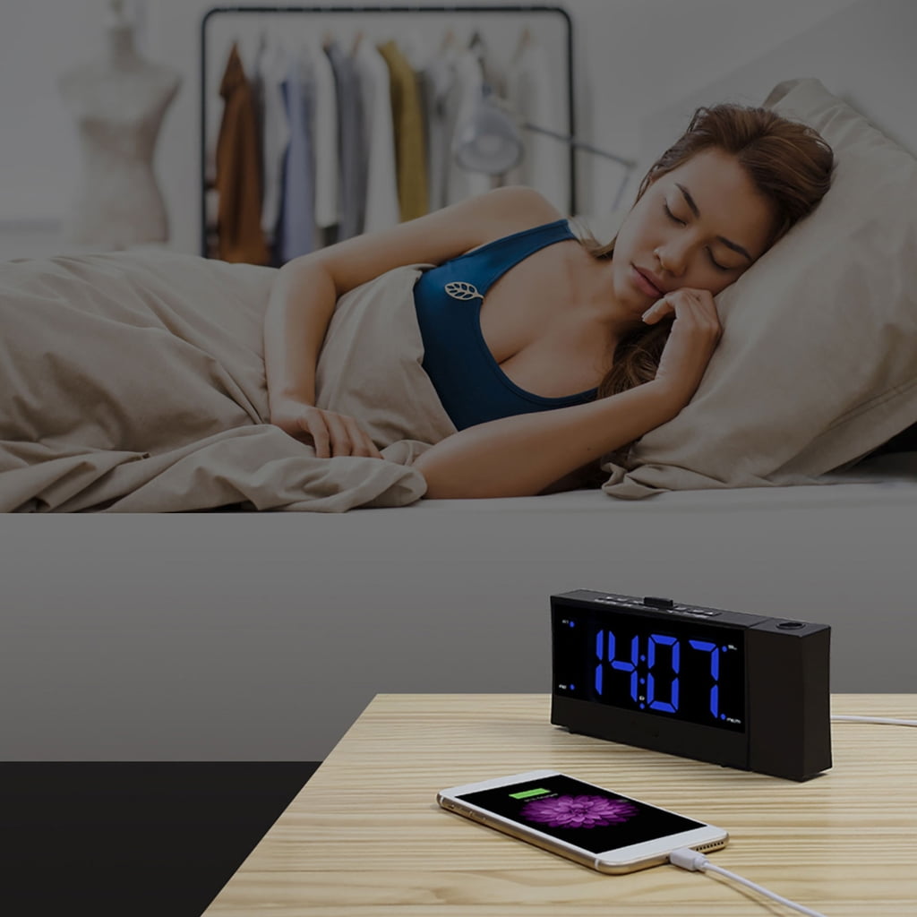 Apooke LED Projection Alarm Clock with Adjustable Brightness and USB Charging Tabletop Clocks Temperature Week Date Display