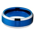 thumbnail image 4 of Silly Kings Jewelry 8mm Blue Brushed Tungsten Carbide Ring High Polished Silver Beveled Edges Wedding Bandding Band (6), 4 of 4