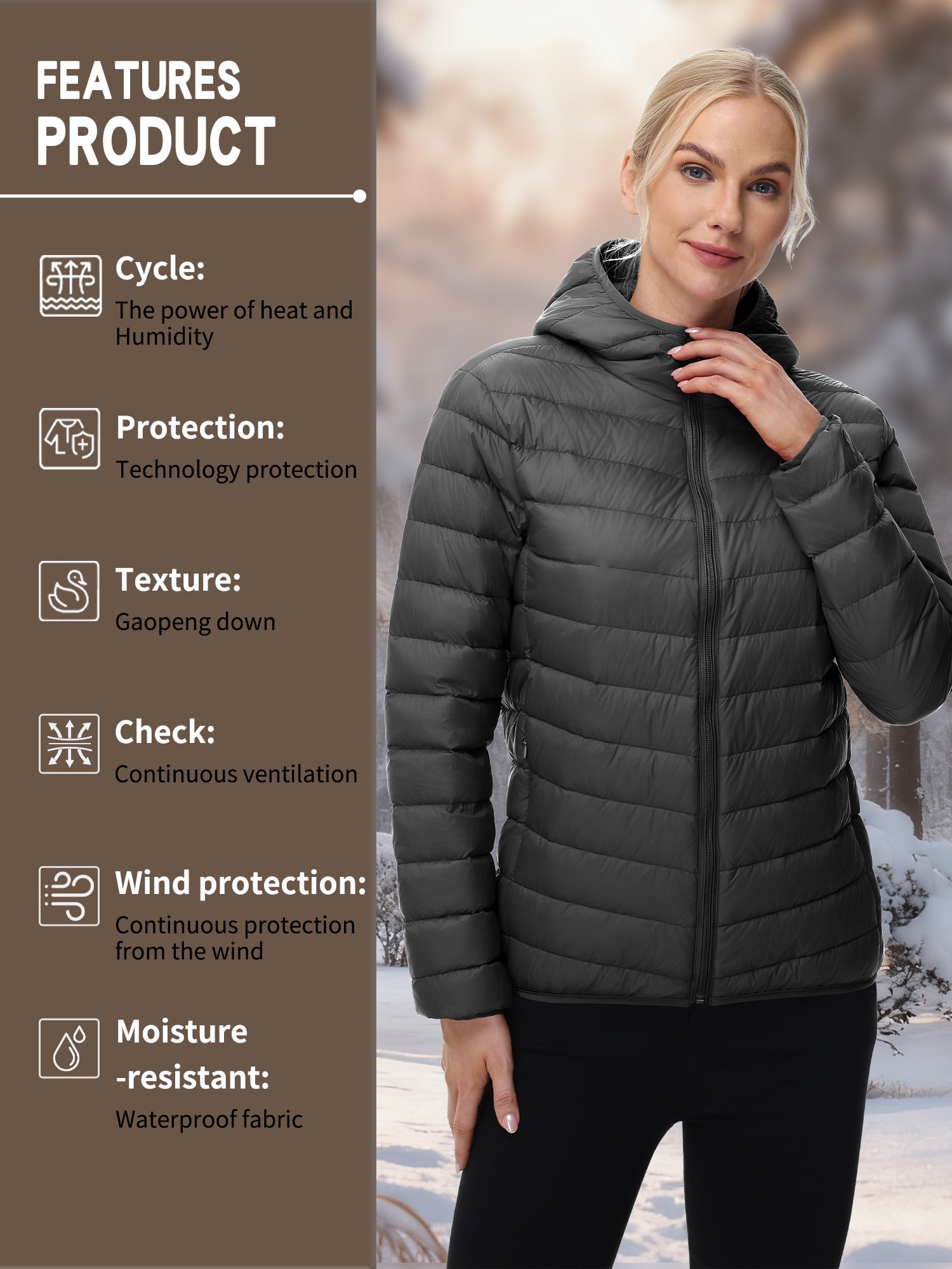 Women's Puffer Jacket Hooded Warm Down Lightweight Full-Zip Packable Quilted Winter Outdoor Coat,Size(S-2XL) - image 5