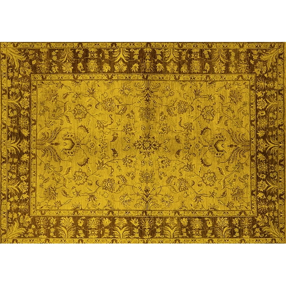 Ahgly Company Machine Washable Indoor Rectangle Oriental Yellow Traditional Area Rugs, 2' x 5'