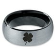 thumbnail image 2 of Tungsten Lucky Charm Four Leaf Clover Band Ring 8mm Men Women Comfort Fit Black Dome Brushed Gray Polished, 2 of 4