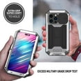 thumbnail image 5 of Rugged Heavy Duty Case for iPhone 14 Pro Max, Triple-Layers Armor Military Grade Shockproof Kickstand Cover with Screen Protector Camera Lens Sliding Metal Frame Dustproof Protective Case, Silver, 5 of 7