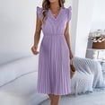 thumbnail image 7 of Staron Spring Summer Dresses for Women Casual Lace V-Neck Ruffled Waist Pleated Sleeveless Midi A-Line Cocktail Party Dress, Purple S, 7 of 7