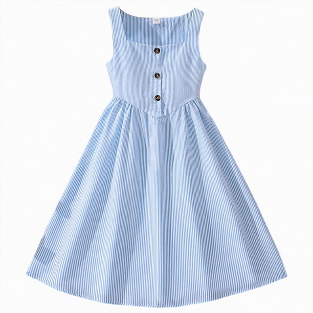 NIEWTR Robes pour Filles Ourlet à Volants Robes d'Été à Bretelles Respirantes Robe d'Été Douce Séchage Rapide Robe (Bleu Ciel, 7-8 Ans)