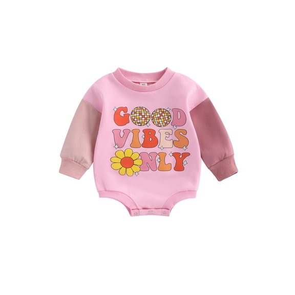 Bagilaanoe Newborn Baby Girl Boy Oversized Romper Sweatshirt Long Sleeve Bodysuit Floral Letter Print Pullover 3M 6M 12M 18M Infant Casual Tee Tops