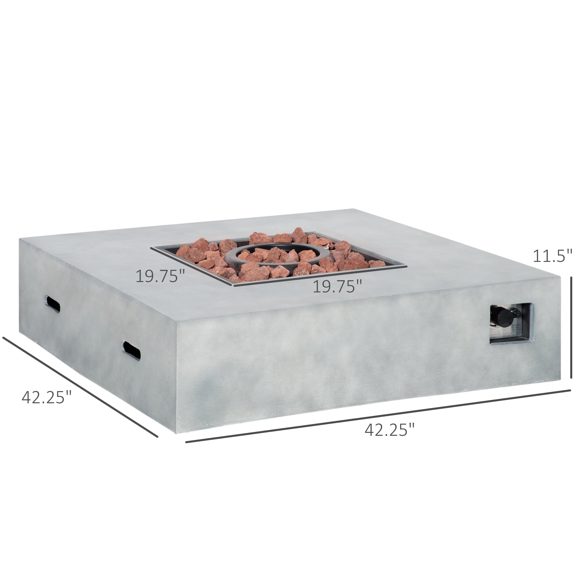 Outsunny Outdoor Propane Fire Pit Table Faux Grey Ledge Stone 42-inch Square Fire Table, 50,000BTU Auto Ignition Gas Firepits with Protective Cover