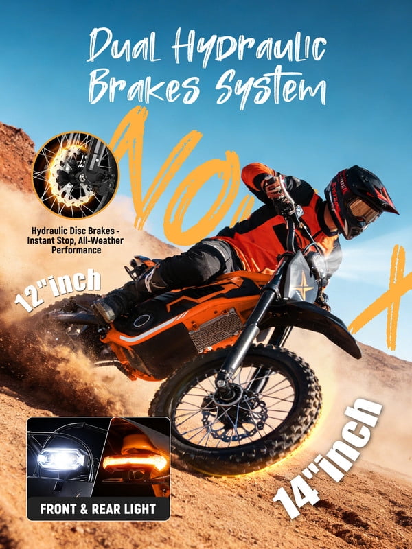 ESKUTE NOVAX Electric Dirt Bike for Adults/Teens, 4000W 46MPH Fast Electric Motorcycle, 48V 22.8Ah Long Range Battery, Full Suspension, Hydraulic Brakes, Orange with Lock, UL2849
