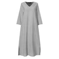 thumbnail image 3 of ZANZEA Women Striped Dress V Neck 3/4 Sleeve Midi Kaftan Dresses, 3 of 12