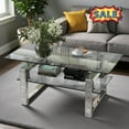 thumbnail image 2 of Tcbosik Mirrored Coffee Table with 2 Tier Glass Boards & Sturdy MDF Legs, Rectangle Tempered Glass End Table Coffee Tea Table Ideal for Home Office, 2 of 9