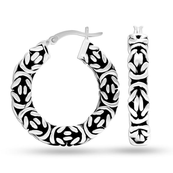 LeCalla 925 Sterling Silver Jewelry Antique Byzantine Click-Top Round Hoop Earrings for Women and Teen 31MM