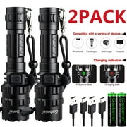 2Pack GARBERIEL Tactical 5Modes L2 LED Flashlights 3000Lumens Waterproof USB Rechargeable Torch With 18650 Battery for Working, Camping, Hiking