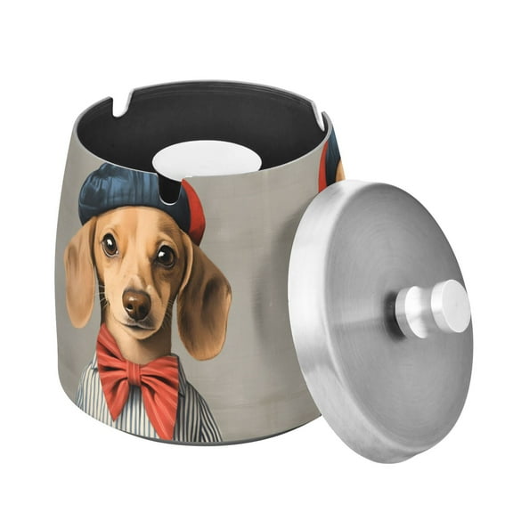 Yayeee Ashtray with Lid for Cigarette Smokeless Stainless Steel Home Ash Holder, Yellow Dog Artist