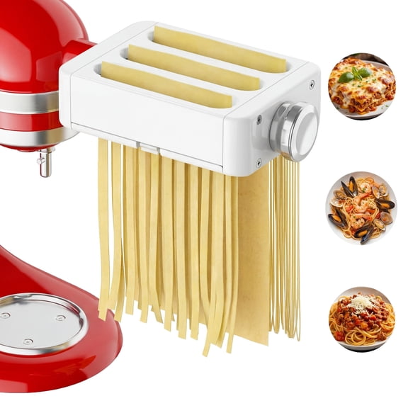 INSMART 3-in-1 Pasta Maker Attachment for KitchenAid Stand Mixer, Pasta Roller and Cutter, 8 Thickness Settings, Spaghetti and Fettuccine