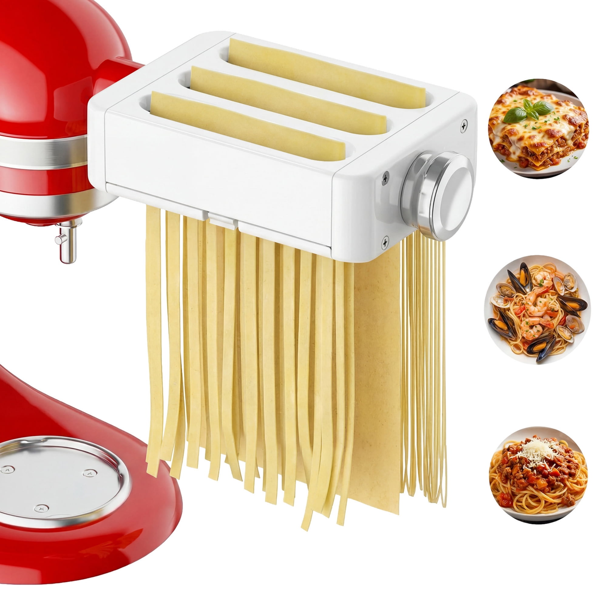 INSMART 3-in-1 Pasta Maker Attachment for KitchenAid Stand Mixer, Pasta Roller and Cutter, 8 Thickness Settings, Spaghetti and Fettuccine