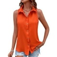 thumbnail image 3 of Womens Sleeveless Button Down Shirt Tops V Neck Business Casual Collared Blouses Tank Top Orange Red S, 3 of 8