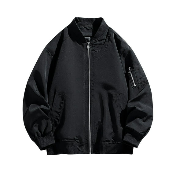 ZQUUVOU Men's Fall Solid Color Zipper Pocket Thin Jacket Coat Gentleman Casual Lightweigh Long Sleeve Sportwear Outwear Clothes Black