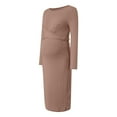 thumbnail image 4 of Lispipm Sweater Dress for Women Long Sleeve Maternity Dress with Crew Neck and Slim Fit Ribbed Knit Maxi Dress for Fall Winter Brown M, 4 of 9