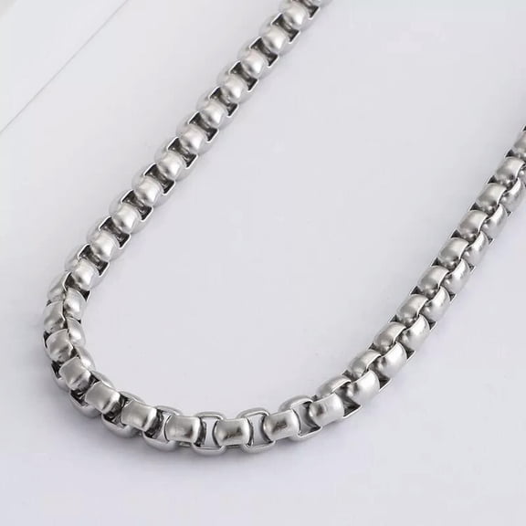HOOUN Large 6mm 24 inch Polished Stainless steel Fashion Rolo Box Link Chain Necklace