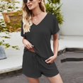thumbnail image 3 of Pijamas de Mujer Cuello en V Manga Corta Lazos elásticos Cintura Suave Ropa de Dormir para Mujer Conjunto para Verano Gris Oscuro S, 3 of 7