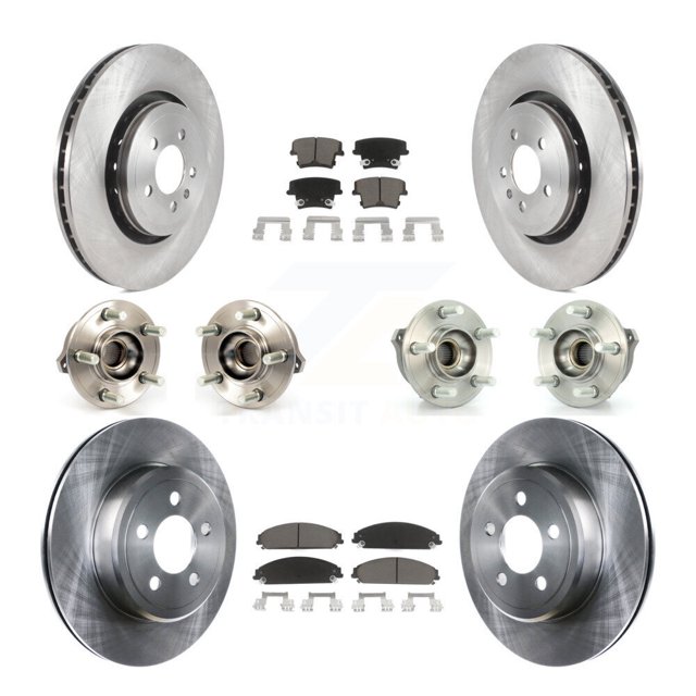 Transit Auto Front Rear Hub Bearing Assembly Disc Brake Rotor and Ceramic Pad Kit (10Pc) for Car 2014 Dodge Charger AWD with 3.6L with 370mm Diameter Left Right Driver Passenger KBB-119273