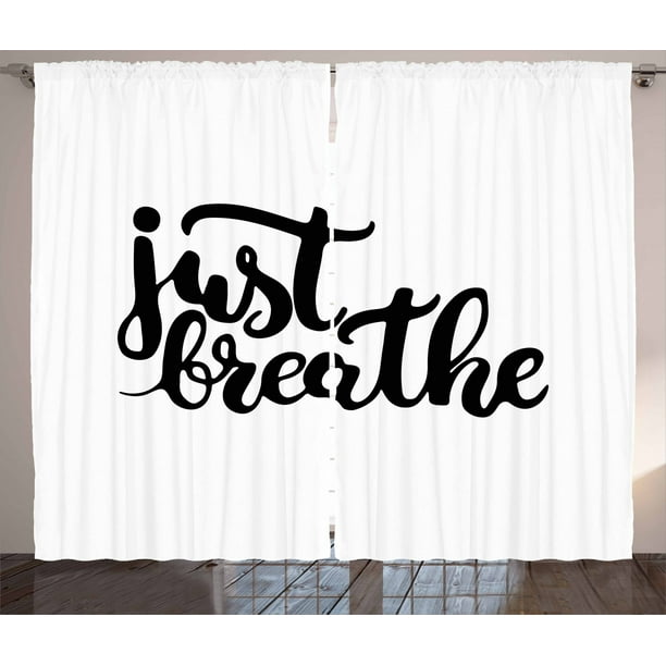Just Breathe Curtains 2 Panels Set, Hand Drawn Font Typography