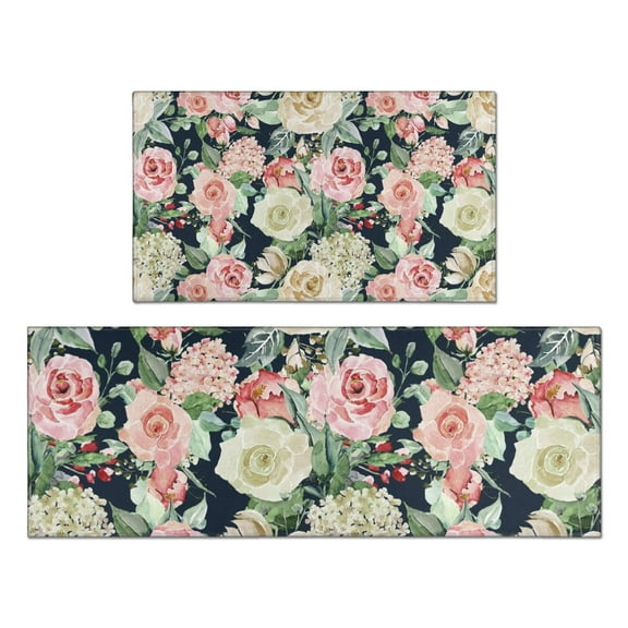 Pioneer Flower Floral Print Pattern Kitchen Rugs Sets Of 2,Anti Fatigue Kitchen Mat Rugs Non Slip Washable,Decorative Kitchen Floor Mats for Kitchen,Sink,Laundry,17"x30" 17"x47"