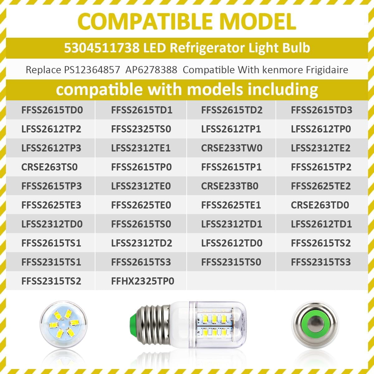 KEI D34L Refrigerator Bulb Replacement for Frigidaire Kenmore Electrolux 5304511738 LED Refrigerator Replace PS12364857 AP6278388 4584444 (110V-240V 3.5W White Light)