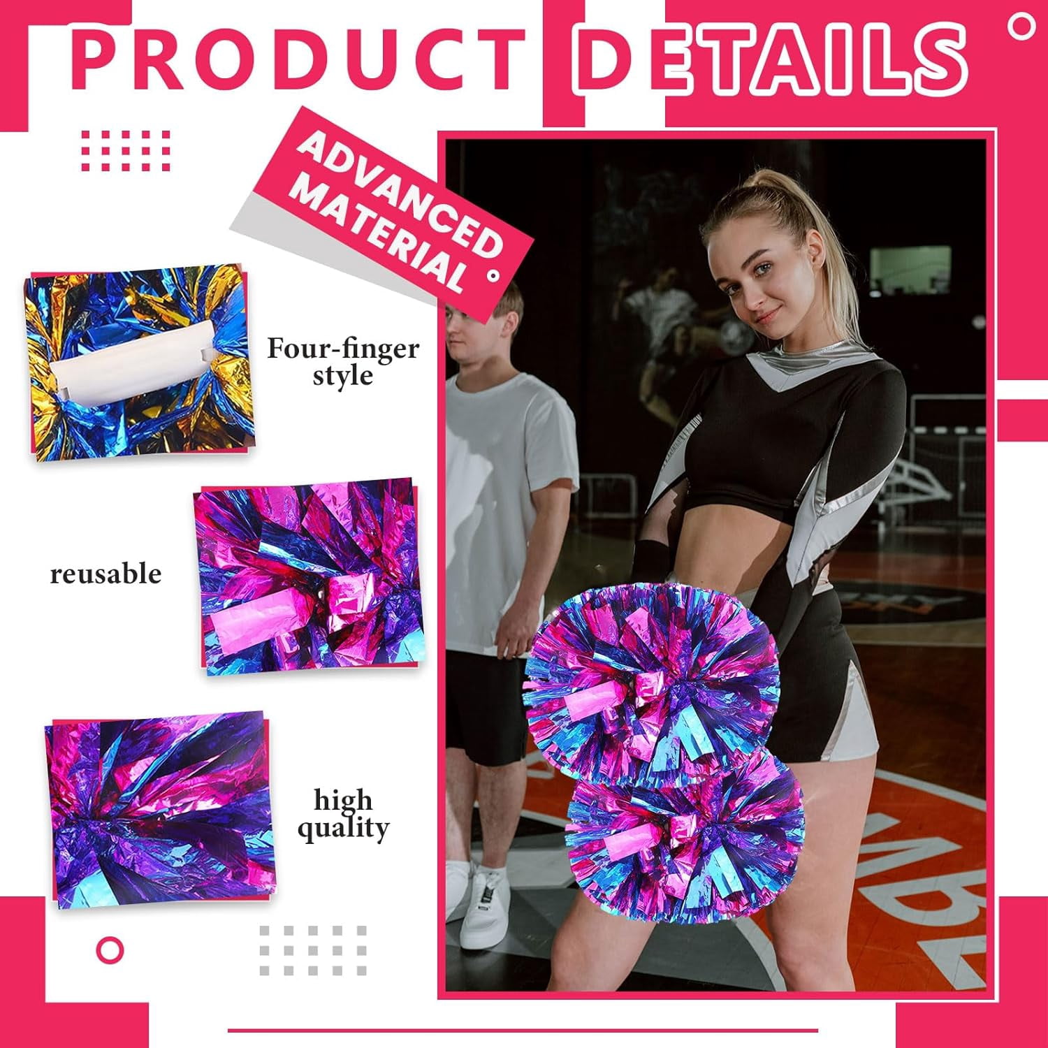 20 PCS pom poms Cheerleading,13.8inch for Sports Teams, Dance Training, and Party Celebrations with Handle