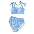 thumbnail image 4 of QURATI Swimwear Womens Bikini Sets 2 Piece Striped Swimsuits Tie Bow Shoulder High Waisted Summer Beach Bathing Suits Sky Blue M, 4 of 8