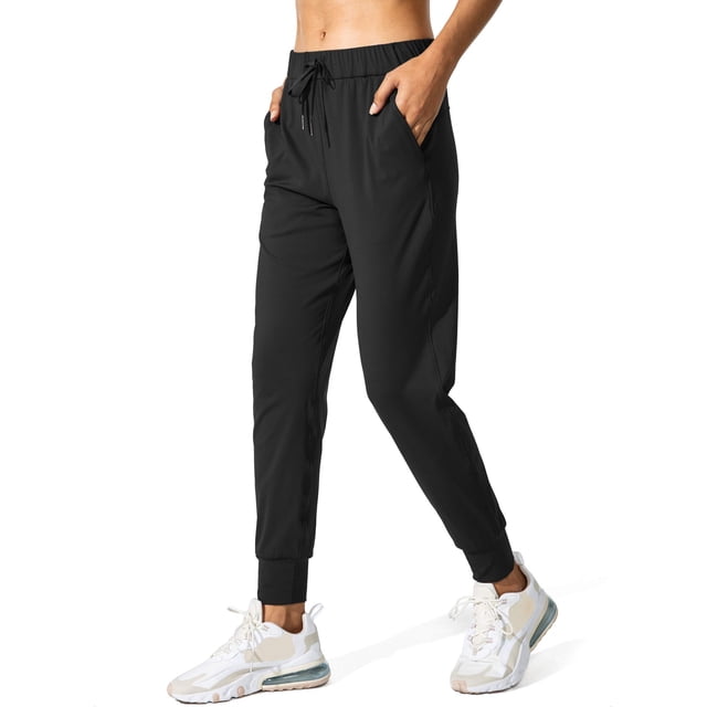Pantalones deportivos SANTINY para mujer, negros, de nylon/spandex, talla L