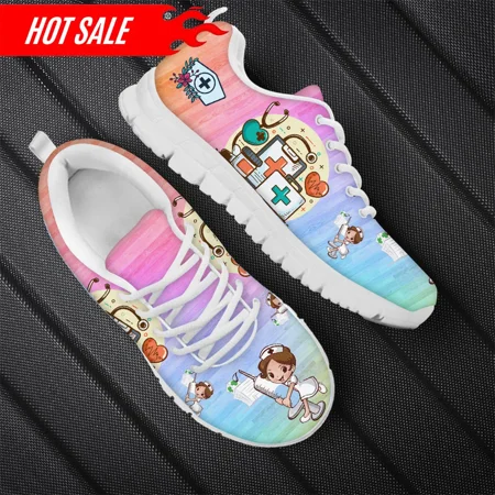 

Gradient Cartoon Nurse Medicine Pattern Women Casual Sneakers Nursing Comfortable Mesh Flats Shoes for Female Girls