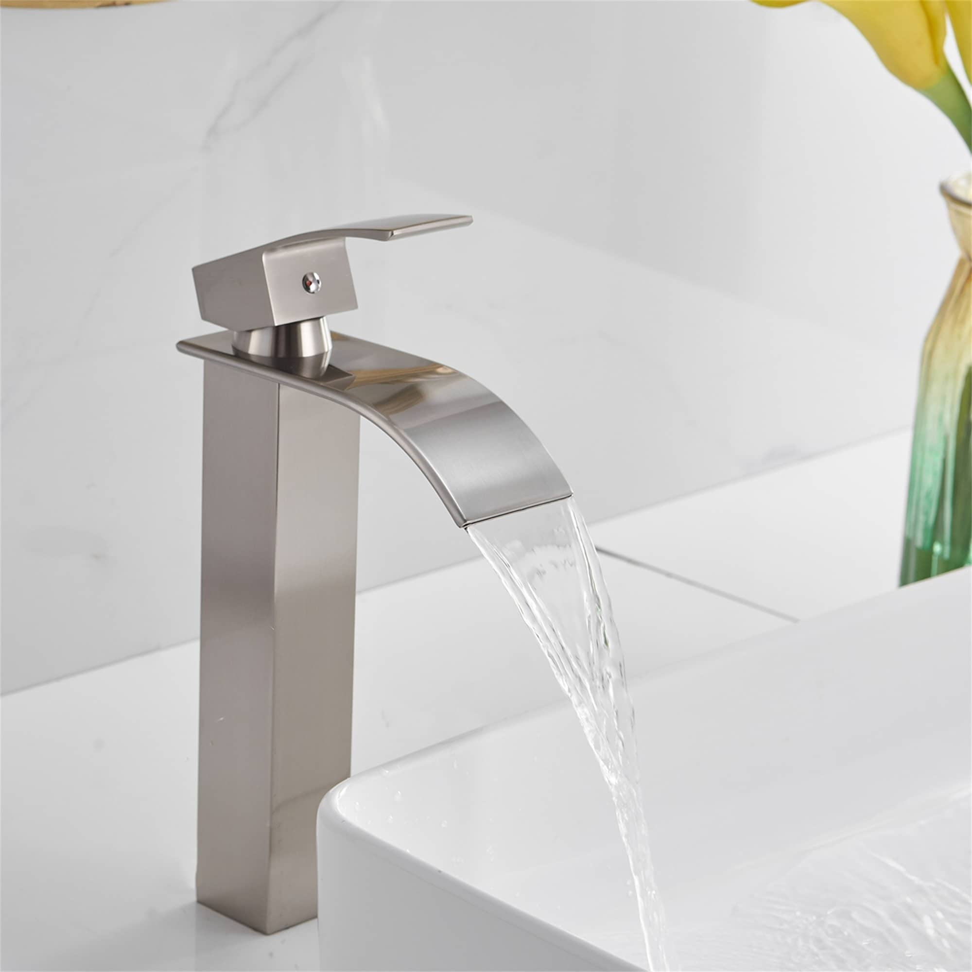AWZTOO Waterfall Bathroom Vessel Faucet With Drain Assembly Single Handle Bathroom Vessel Sink