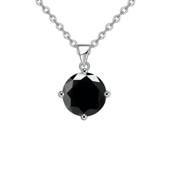 Bonjour Jewelers 18K White Gold 1 Carat Created Black Sapphire Round Stud Necklace Plated 18 Inch