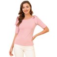 thumbnail image 1 of Camisa de manga corta con cuello barco para mujer Blusa Top de verano Rosa M, 1 of 6