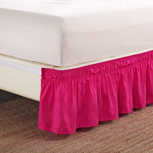 Full Hot Pink Elastic Wrap Around Dust Ruffled Bed Skirt Bedding Bed