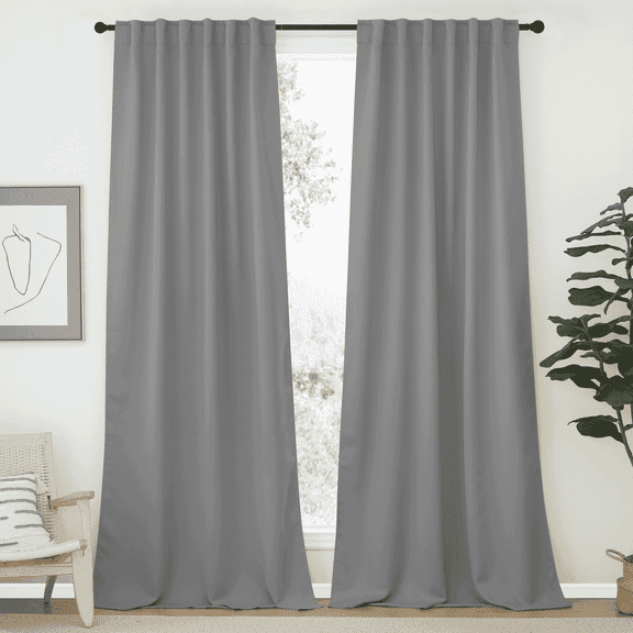 NICETOWN Blackout Bedroom Curtains Modern Backtab and Rod Pocket Solid Insulated Window Curtains, 2 Panels, W52 x L95, Silver Grey